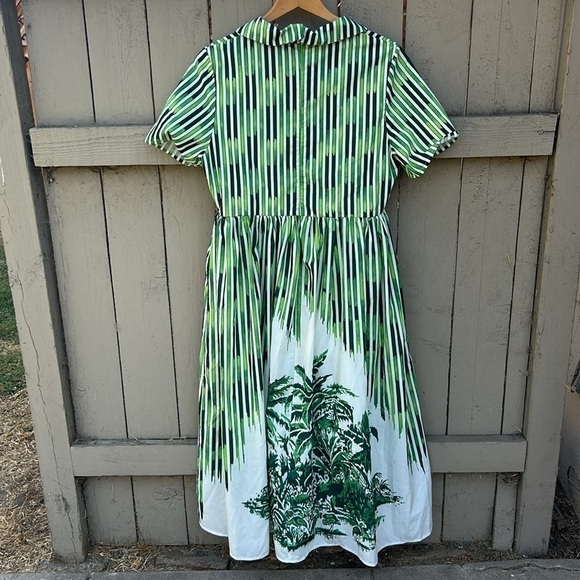 Beulah Style Florida Green Palm Fit and Flare Dress Tropical Hawaiian Vacation L - Picture 6 of 7